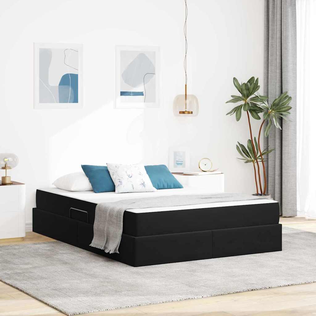 Seng med opbevaring inkl. madras - sort fløjl 140 x 190 cm
