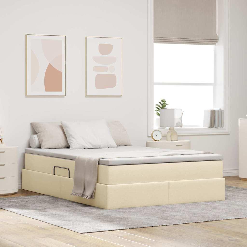 Seng med opbevaring og madras - creme 140 x 190 cm, polyester