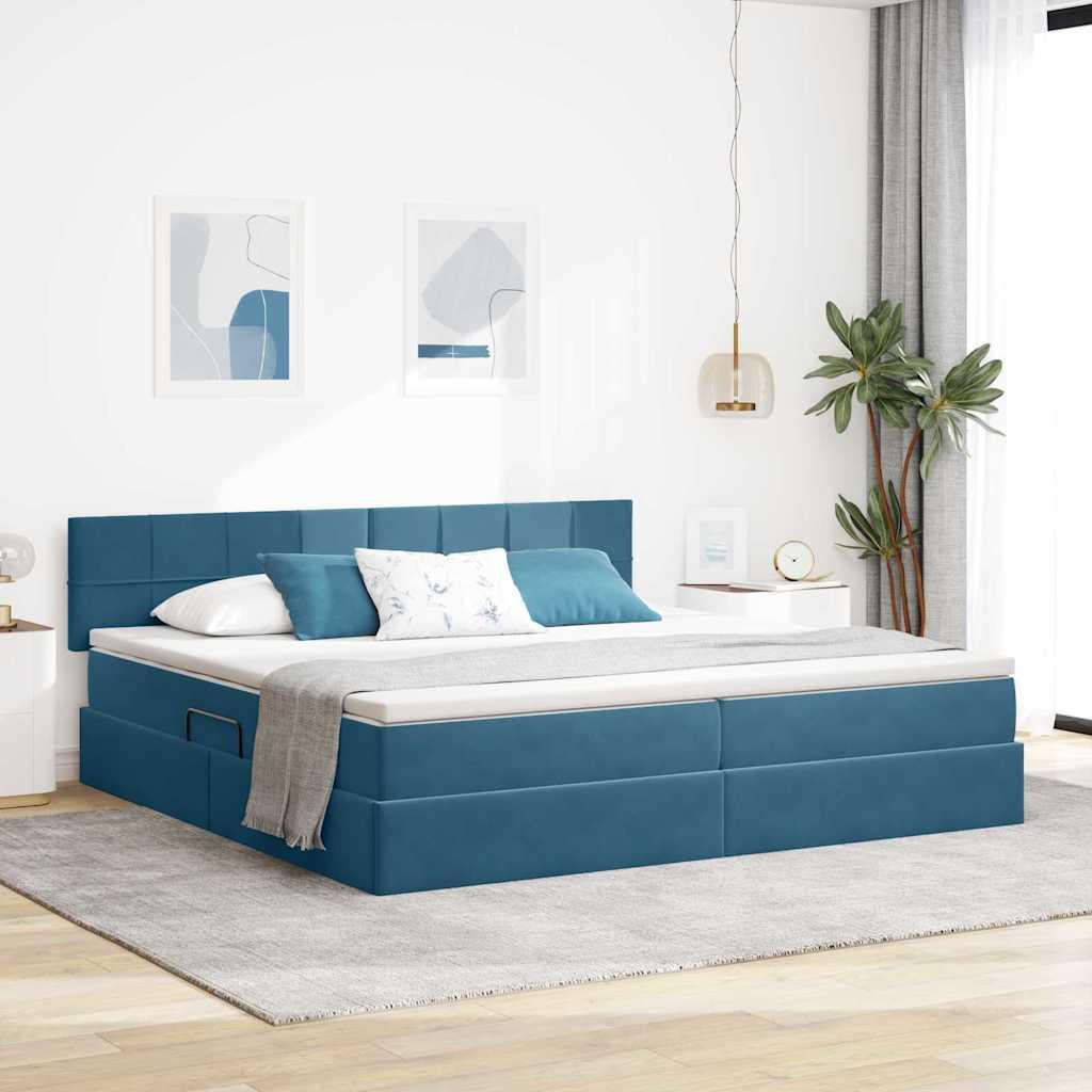 Opbevaringsseng med madras Mørk blå 200 x 200 cm Fløjl