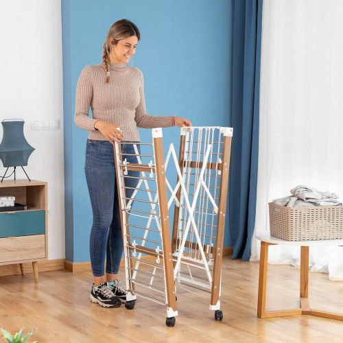 Dreeyl foldbart lodret tørrestativ med hjul - 38 stænger, hvid (OUTLET A)