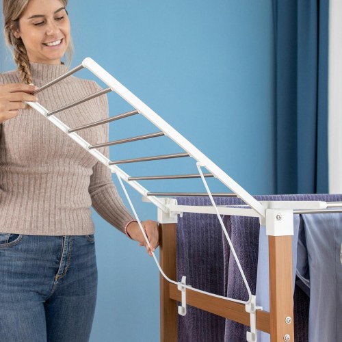 Dreeyl foldbart lodret tørrestativ med hjul - 38 stænger, hvid (OUTLET A)