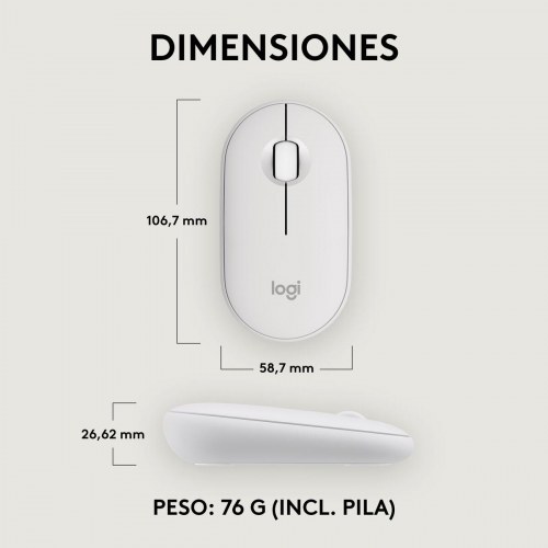 Logitech Pebble Mouse 2 M350s trådløs mus - Hvid, 4000 dpi
