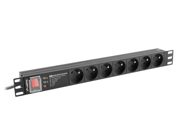 Lanberg PDU 19" rack stikdåse, 1U - 7x Schuko, 16 A, 2 m