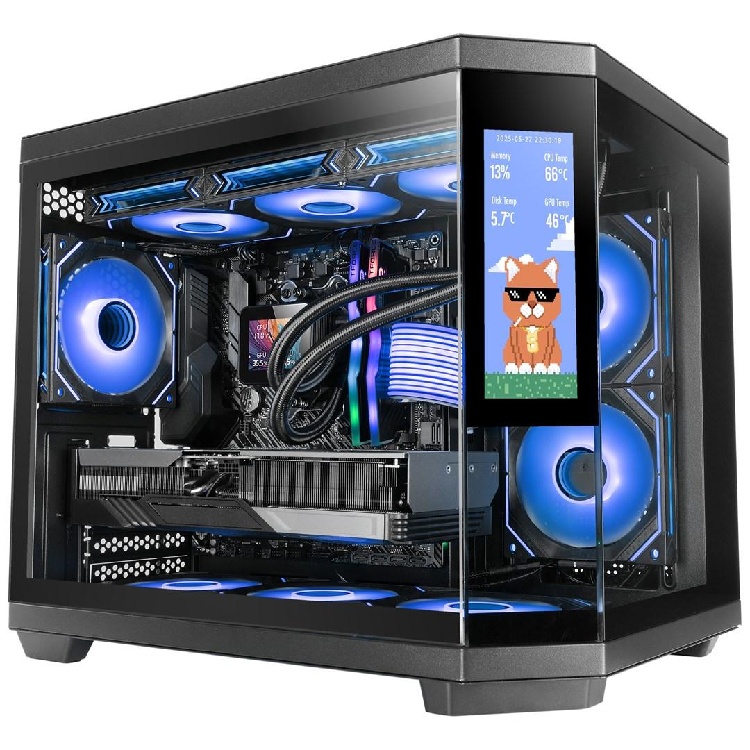 TACENS Mars Gaming MC3TCORELCDM Mini Tower kabinet - sort, hærdet glas, IPS-statusskærm