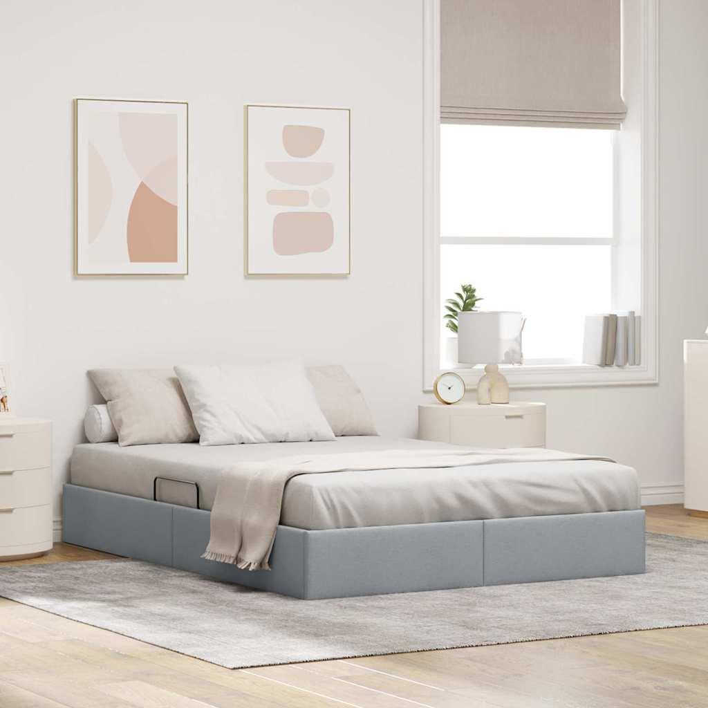 Opbevaringsseng med hovedgærde Lysegrå 135 x 190 cm Stof