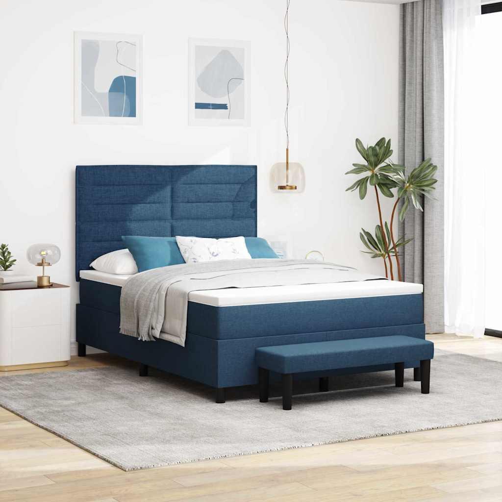 Kontinentalseng med madras med hovedgærde Blå 160 x 200 cm Stof