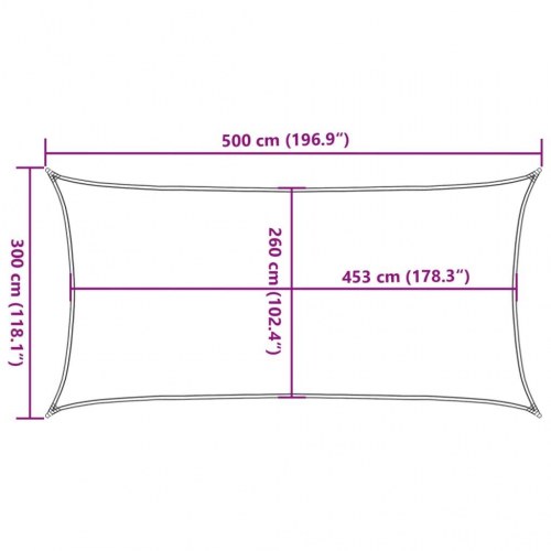 Solsejl 5 × 3 m - lysegrå, vandafvisende polyester