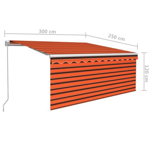 Markise med rullegardin 3 × 2,5 m - manuel betjening, orange/brun