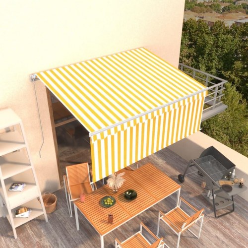 Markise med gardin 3,5 × 2,5 m - manuel betjening, gul/hvid
