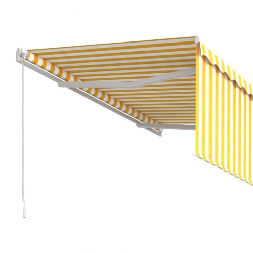 Markise med gardin 3,5 × 2,5 m - manuel betjening, gul/hvid