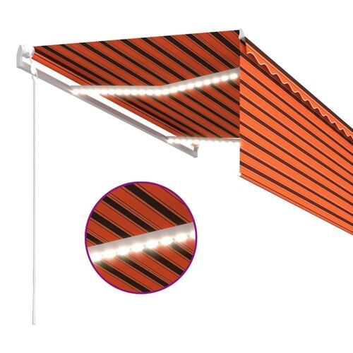 Markise m. gardin+LED+vindsensor 3x2,5 m automatisk orange/brun