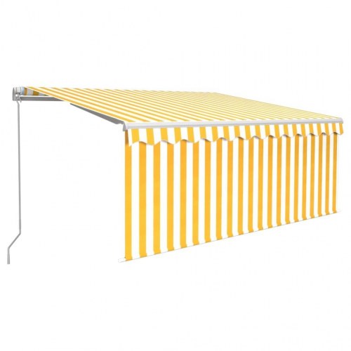 Markise med gardin 3,5×2,5 m - manuel betjening, gul/hvid stribet