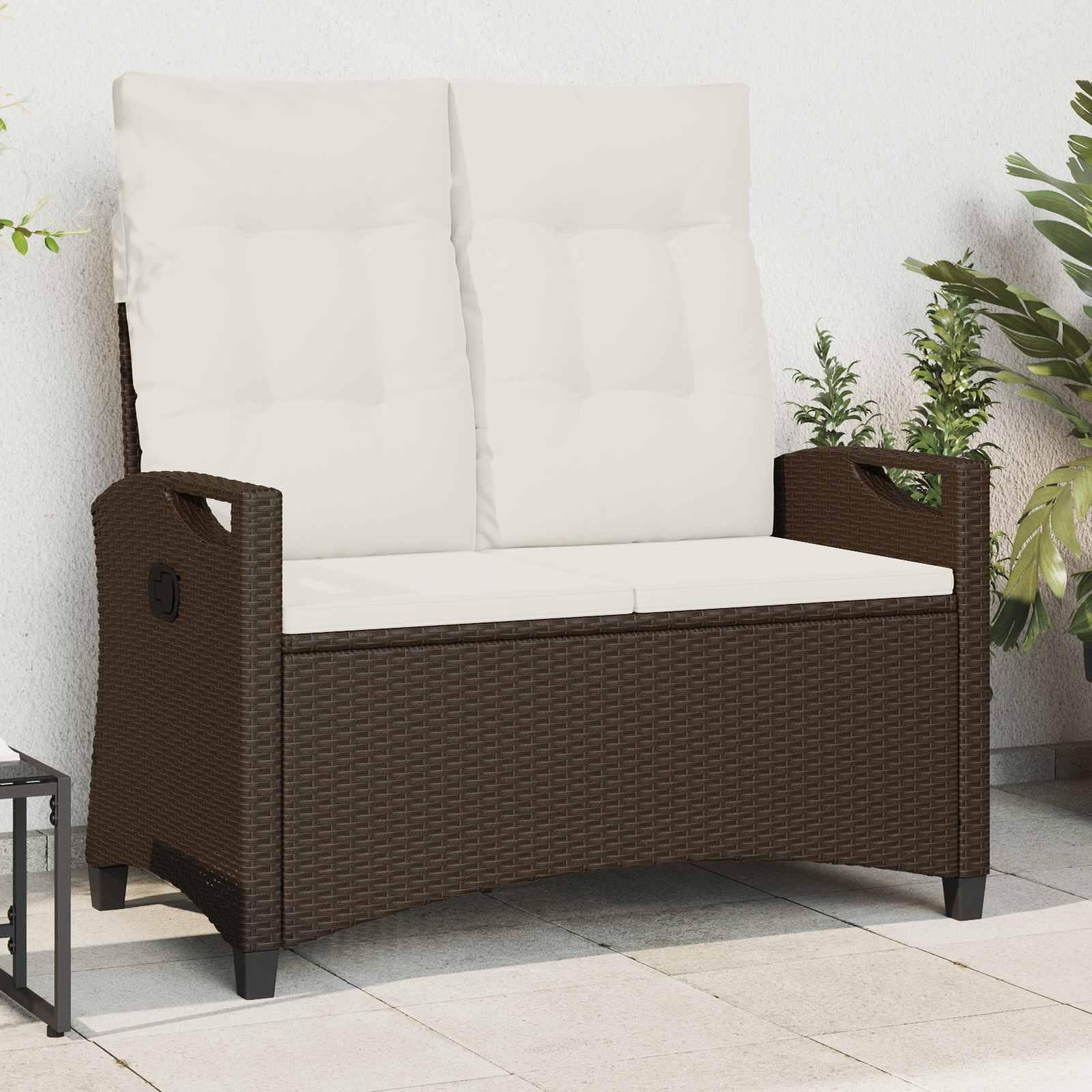 Havebænk Med Pude 105 X 60 X 112 Cm Stål Og Polyester - Brun og cremefarvet