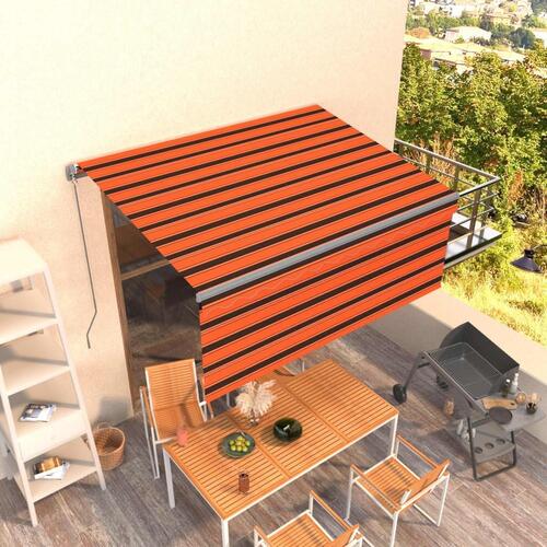 Markise m. gardin 3x2,5 m manuel betjening orange og brun