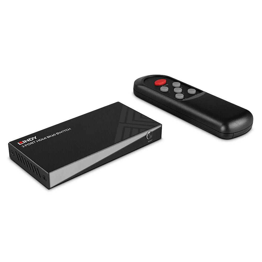 LINDY 3‑port HDMI‑switch 8K60 med fjernbetjening
