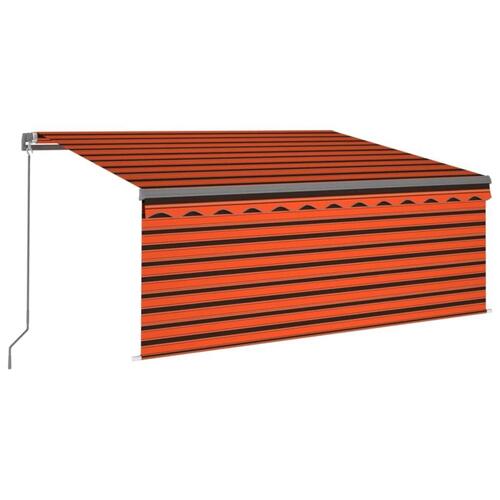 Markise m. gardin 3x2,5 m manuel betjening orange og brun