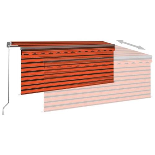 Markise m. gardin 3x2,5 m manuel betjening orange og brun