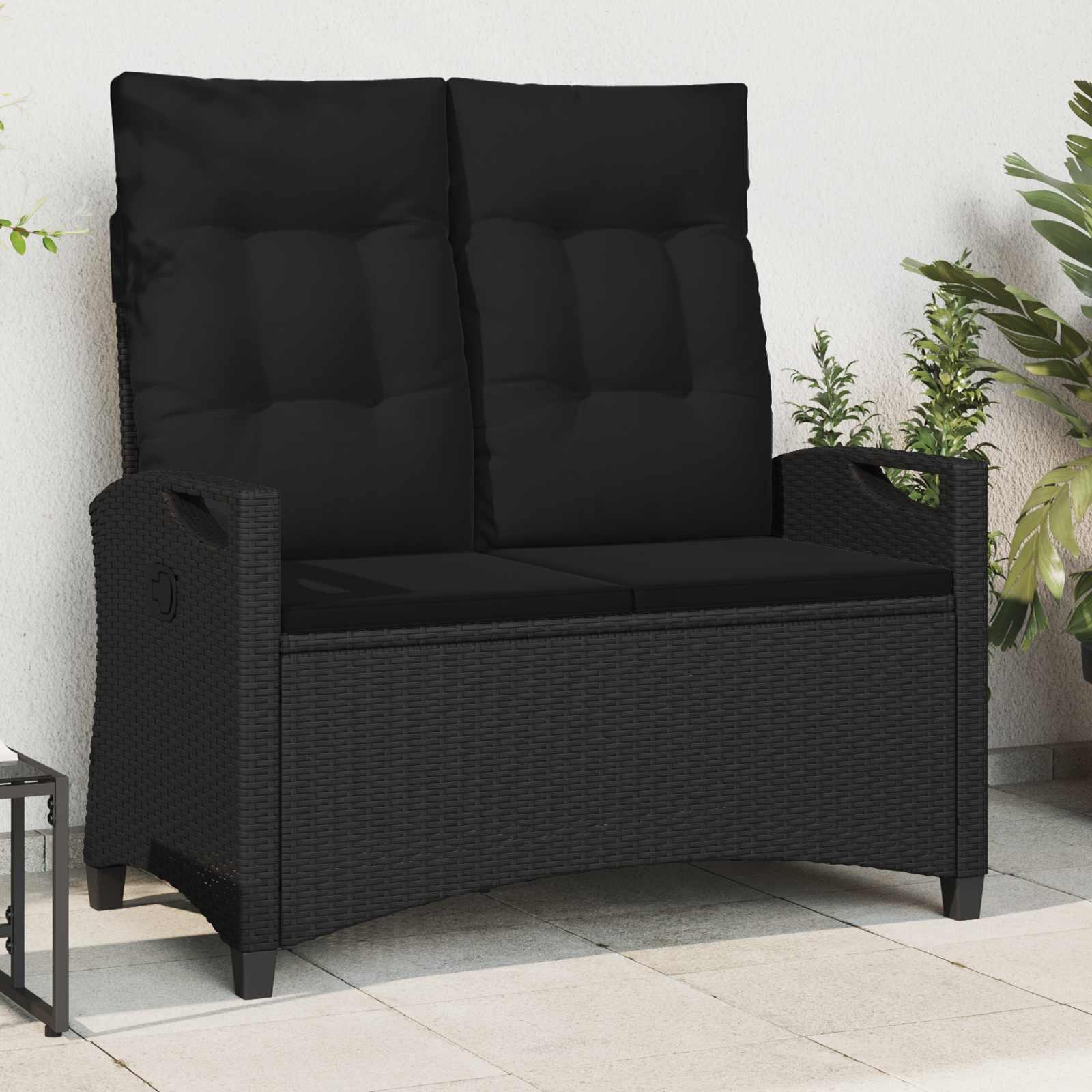 Havebænk Med Pude 105 X 60 X 112 Cm Stål Og Polyester - Sort