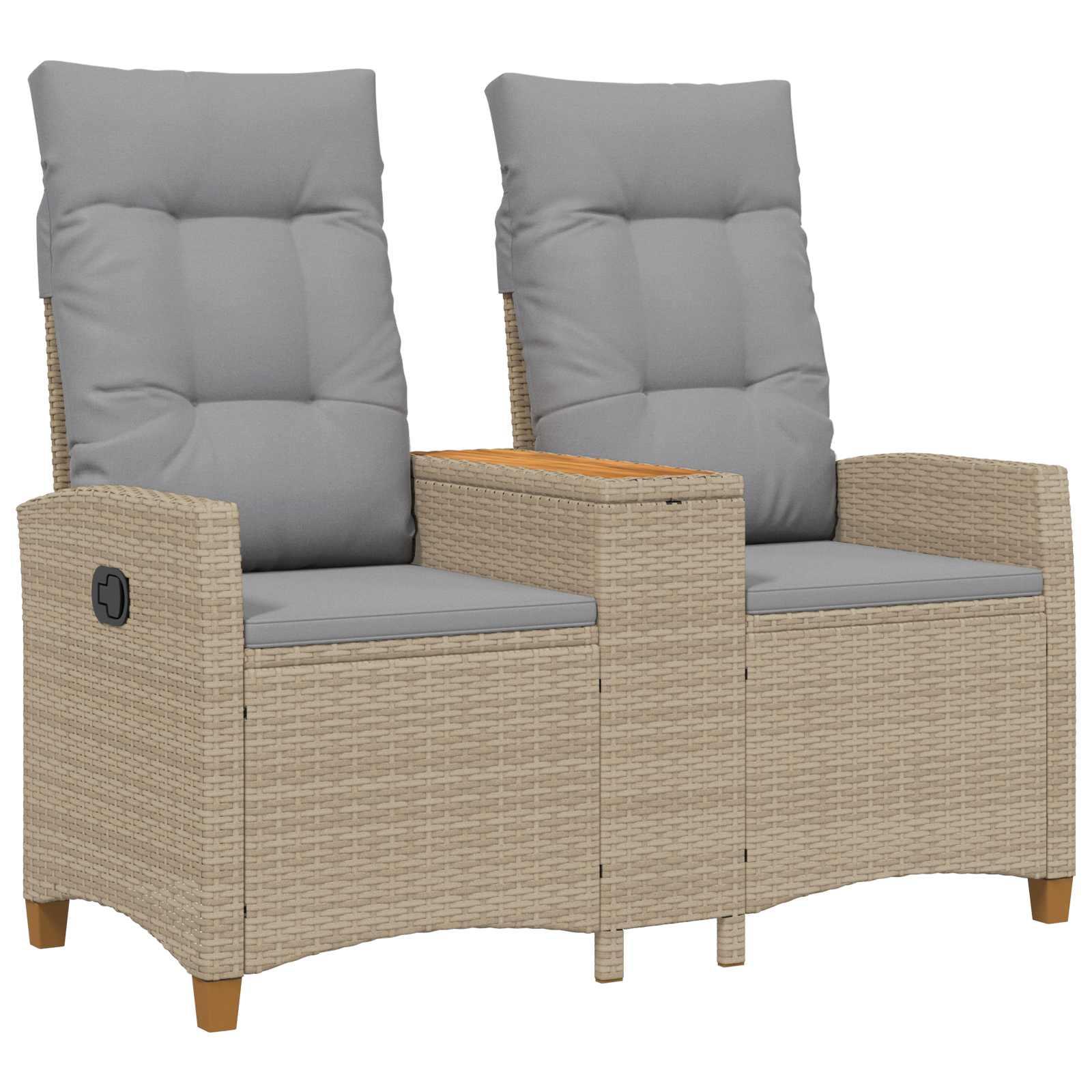 Reclining Bench med Bord Beige og lys grå 126 x 65 x 112 cm