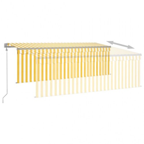 Markise m. gardin+LED+vindsensor 4x3 m automatisk gul og hvid