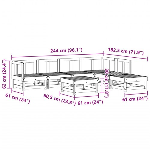 Have lounge sæt 7 stk VoksBrun Massivt fyrretræ