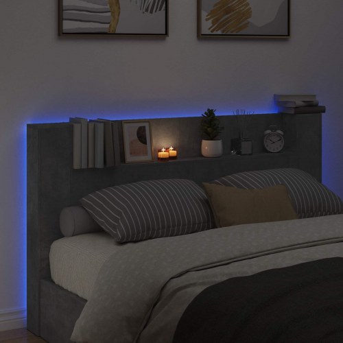 Sengegavl med LED og opbevaring - beton, 180 cm