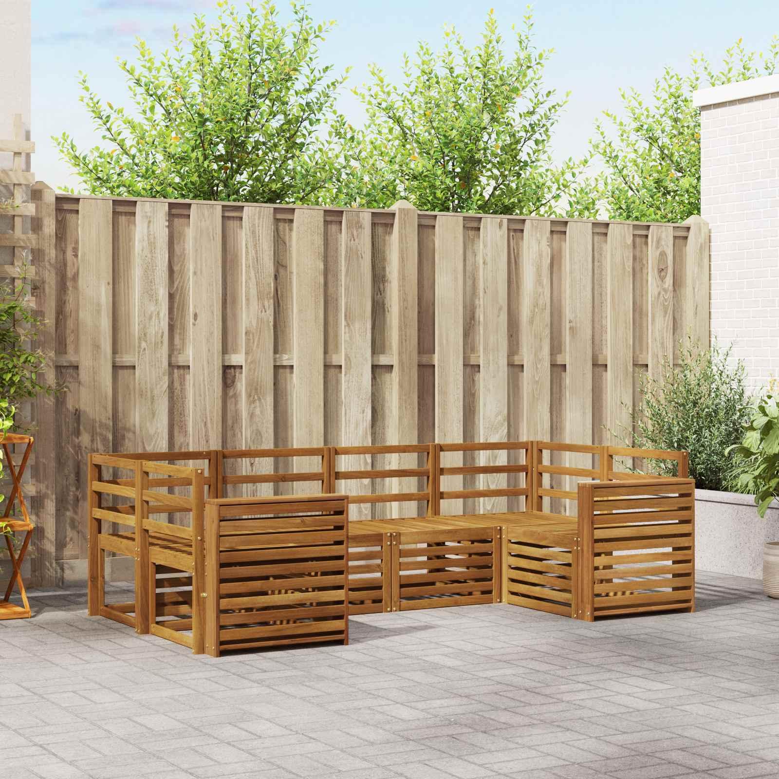 Sektionalsofa sæt til terrasse - 6 dele i massivt akacietræ, naturfarvet