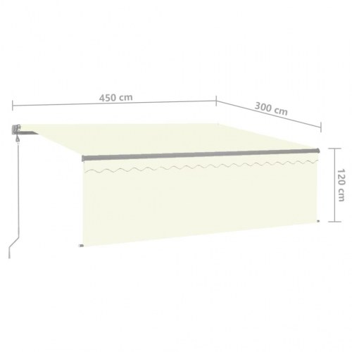 Markise m. gardin+LED+vindsensor 4,5x3 m automatisk cremefarvet