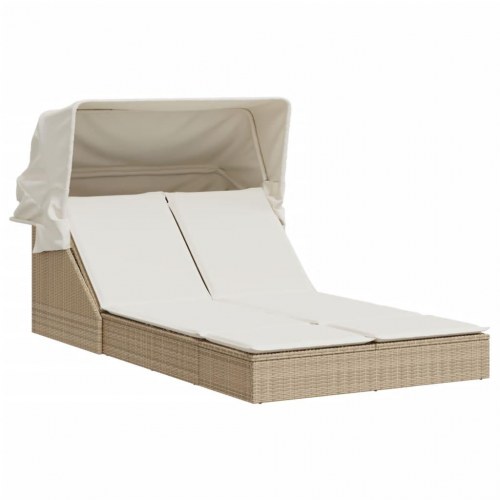 Dobbelt solseng med baldakin og hynder i polyrattan - beige