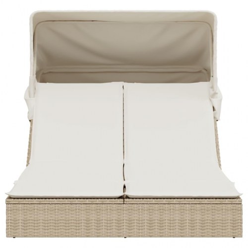 Dobbelt solseng med baldakin og hynder i polyrattan - beige