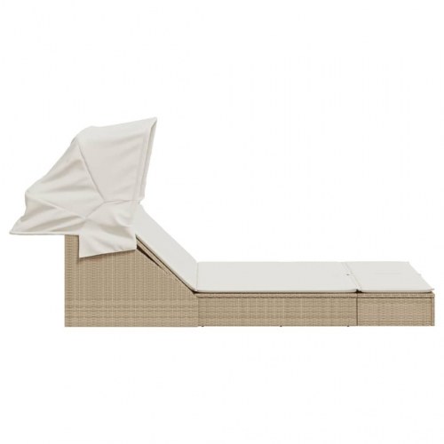 Dobbelt solseng med baldakin og hynder i polyrattan - beige
