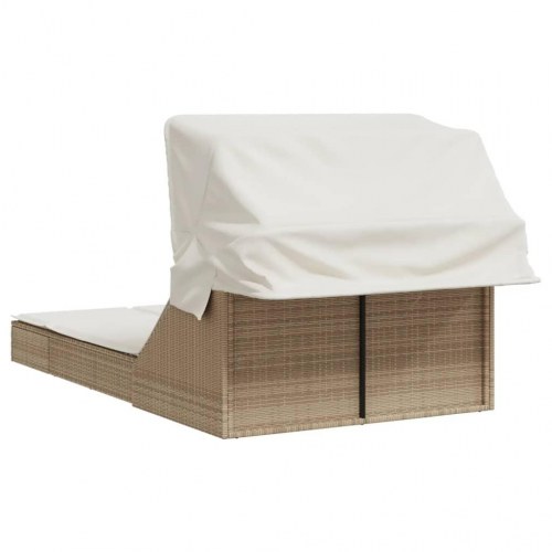 Dobbelt solseng med baldakin og hynder i polyrattan - beige