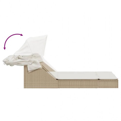 Dobbelt solseng med baldakin og hynder i polyrattan - beige
