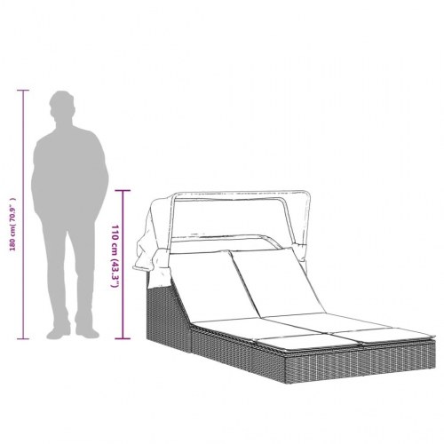 Dobbelt solseng med baldakin og hynder i polyrattan - beige