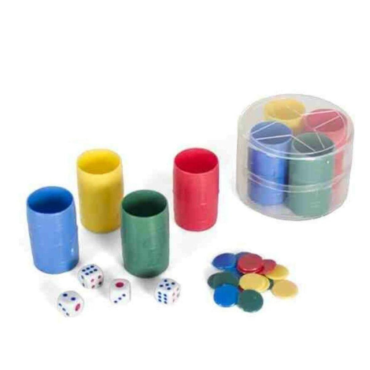 Gerimport - Bægre med Parcheesi/Parcheesi‑chips, 4 enheder, multifarvet