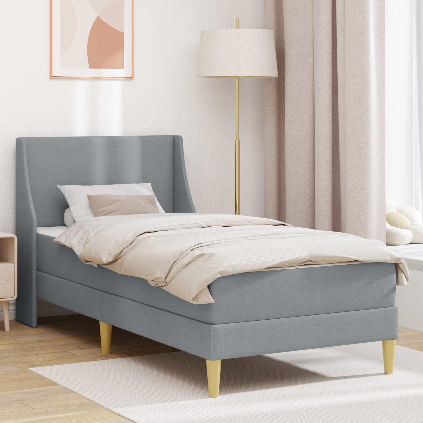 Sengeramme med madras Vægmonteret Lysegrå 90 x 200 cm Stof