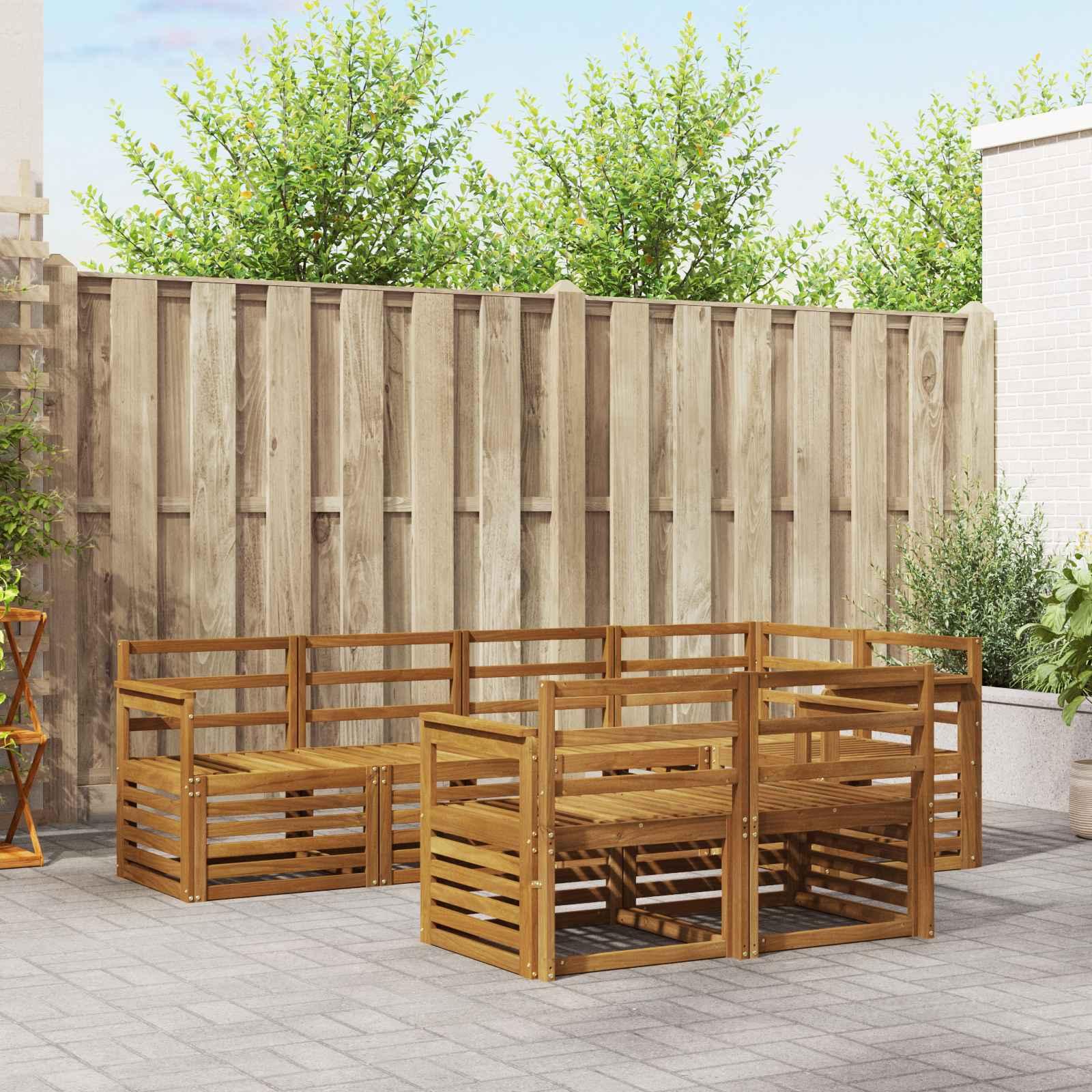 Sofasæt 7 Dele Massivt Akacietræ - Naturfarvet / Åben ramme