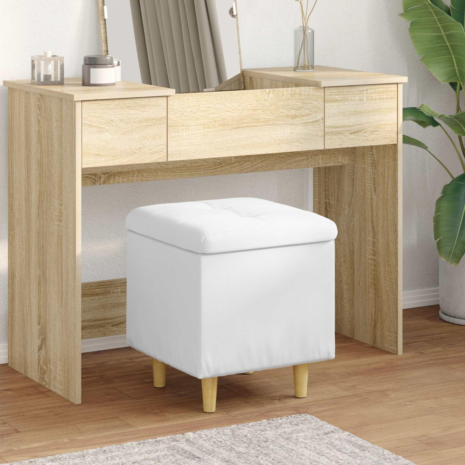 Ottoman Med Opbevaring Med Pude 40 X 40 X 45 Cm - Hvid / 40 cm / Kunstlæder