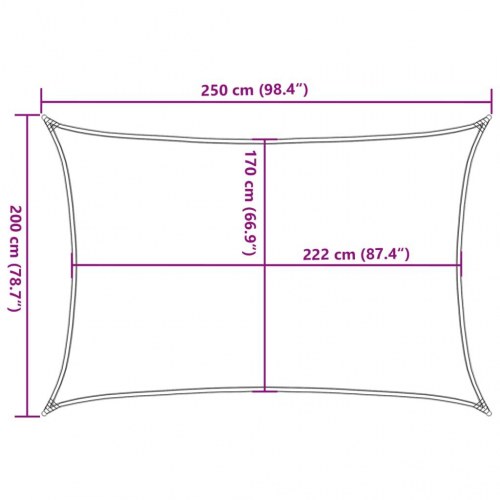 Solsejl 2,5 × 2 m i polyester - sandfarvet rektangulær
