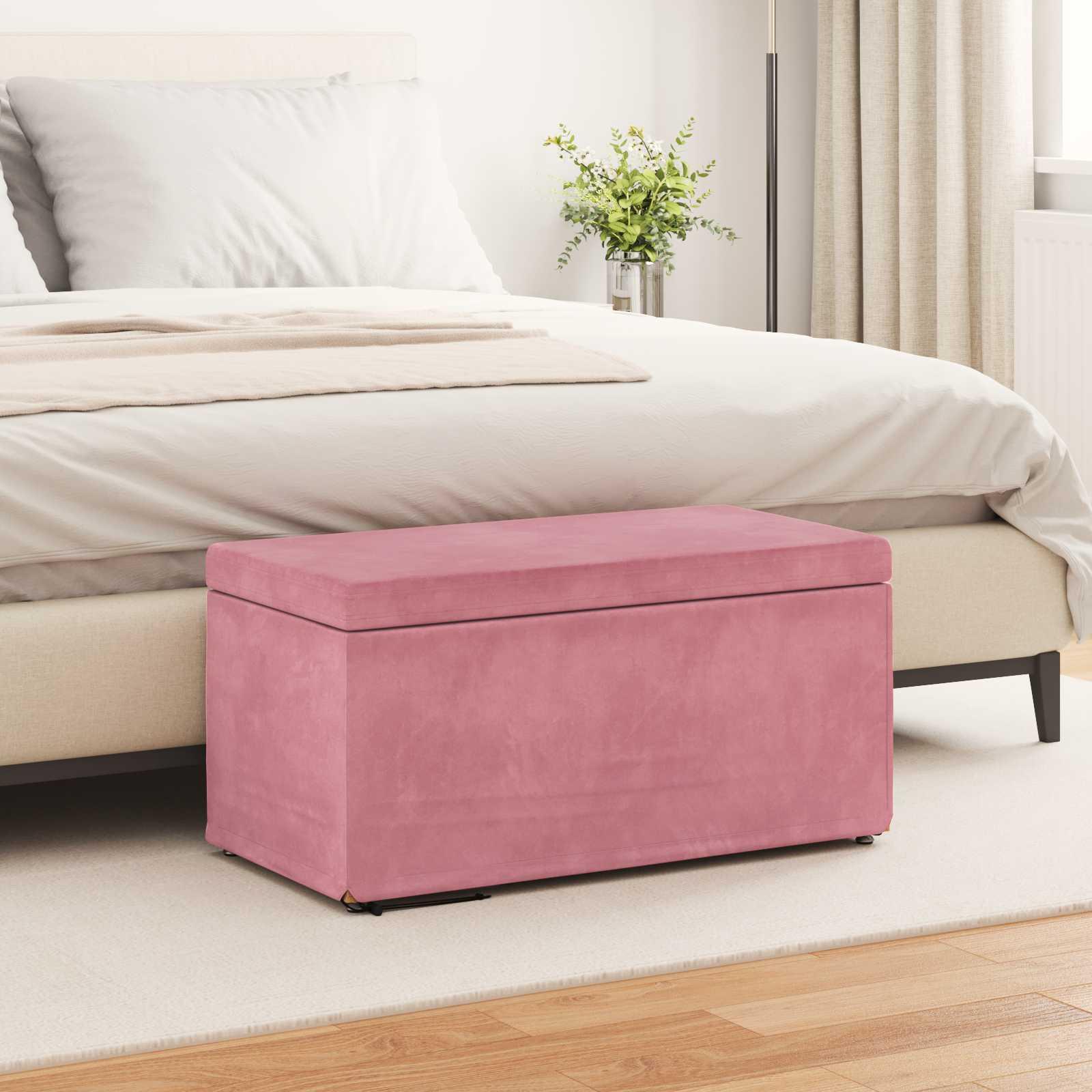 Taburet 41 X 41 X Velour Og Konstrueret Træ - Lyserød / 80 cm / Fløjl