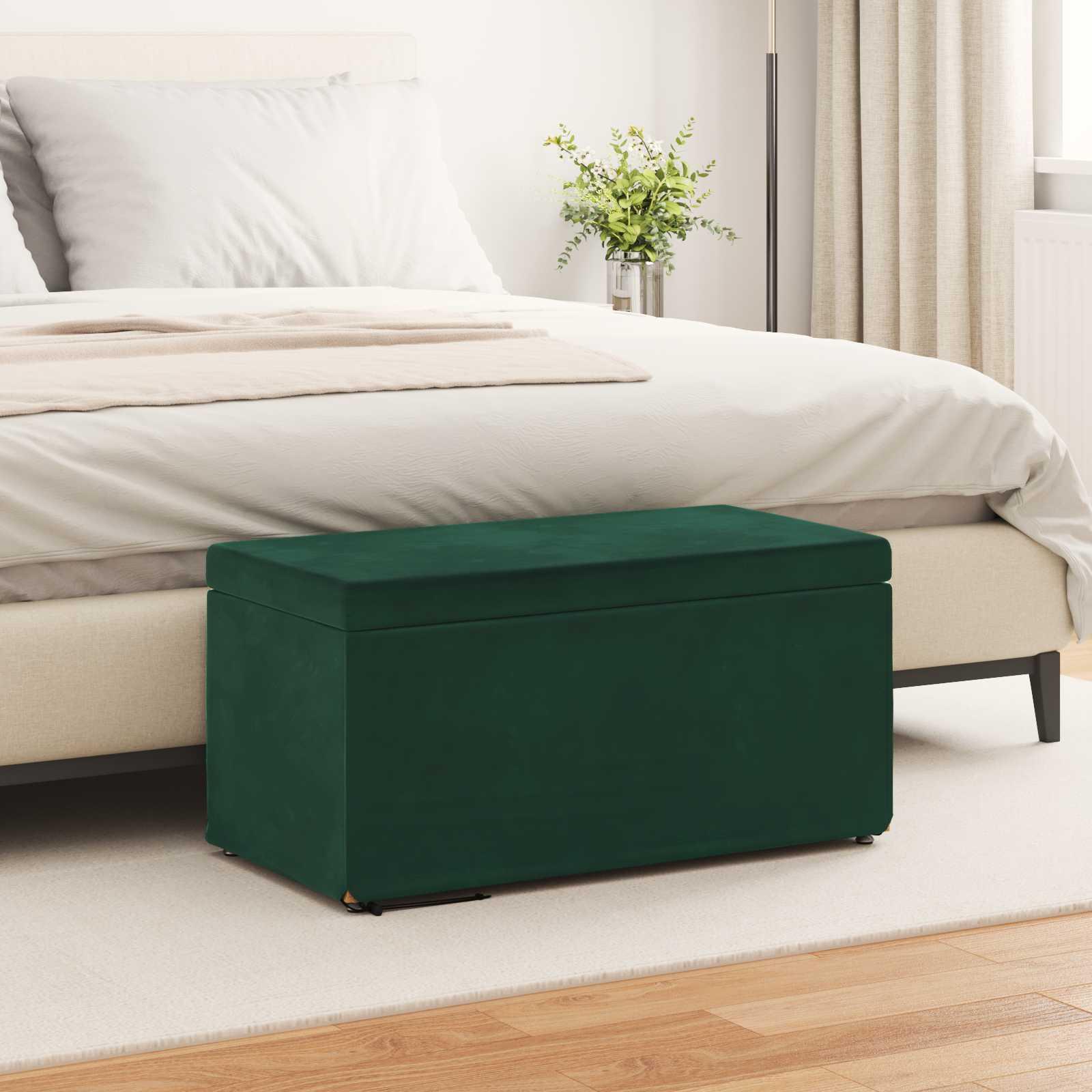 Taburet 41 X 41 X Velour Og Konstrueret Træ - Mørkegrøn / 80 cm / Fløjl