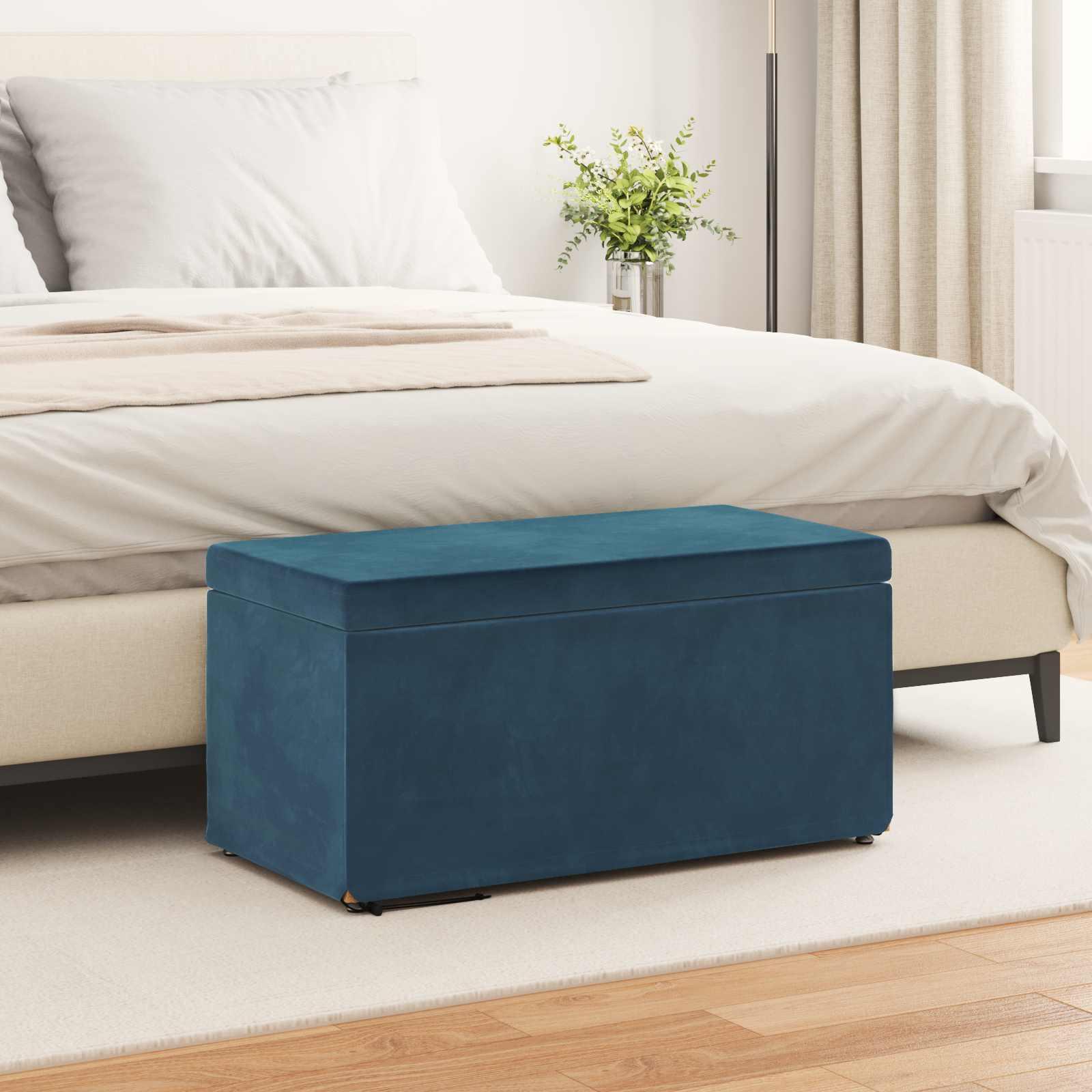 Taburet 41 X 41 X Velour Og Konstrueret Træ - Blå / 80 cm / Fløjl