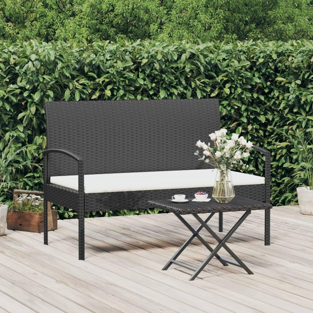 Havebænk med hynde 105 cm polyrattan sort