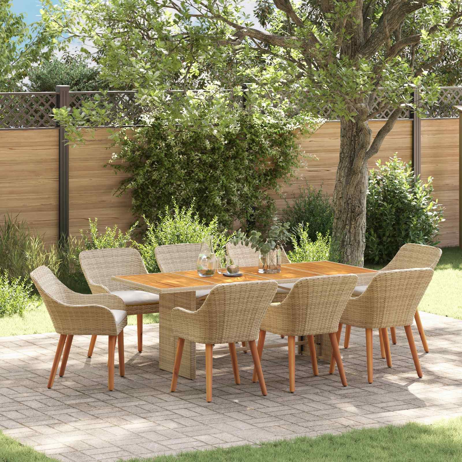 Have Spisebordssæt med pude 9 stk Beige polyrattan