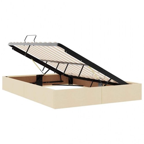 LED opbevaringsseng med madras - creme 140 x 190 cm, stof