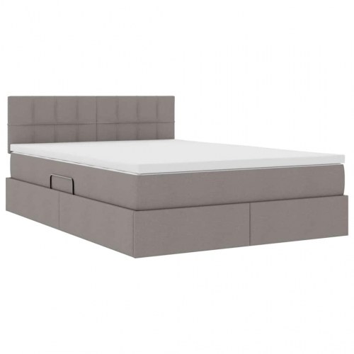 Seng med opbevaring og LED med madras Gråbrun 140 x 190 cm Stof