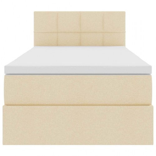 LED opbevaringsseng med madras - creme 90 x 190 cm, stof