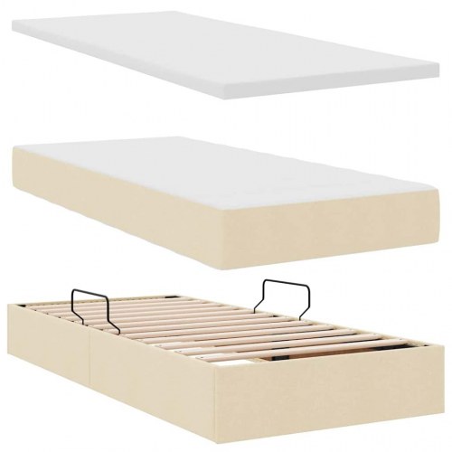 LED opbevaringsseng med madras - creme 90 x 190 cm, stof