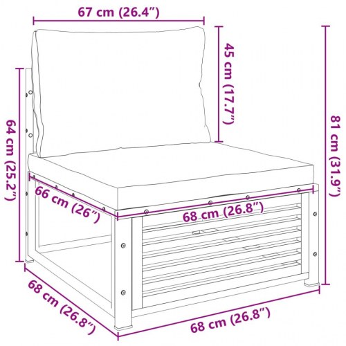 Sofamodul med hynder uden armlæn massivt akacietræ