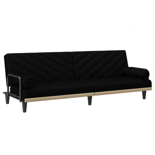 Sovesofa med armlæn i stof - sort, 205 cm